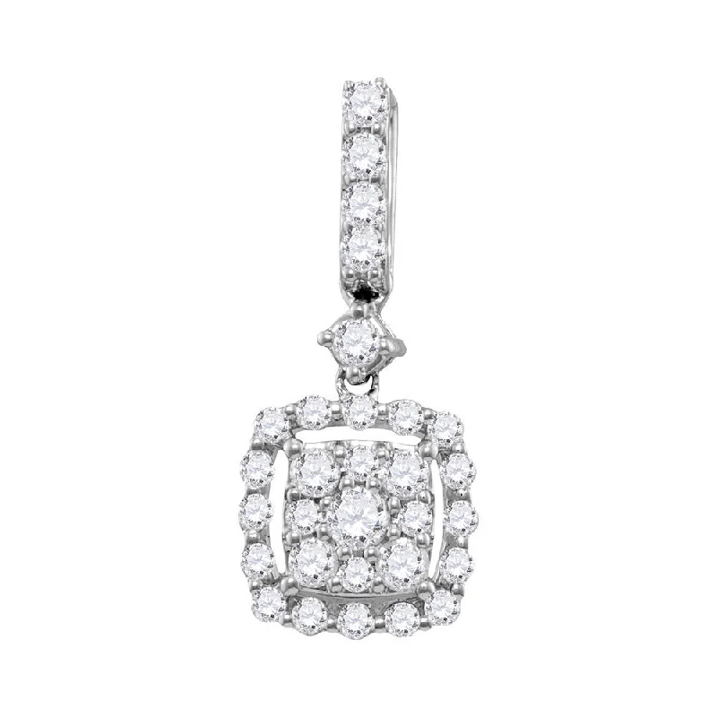 14kt White Gold Womens Round Diamond Square Cluster Pendant 1/2 Cttw