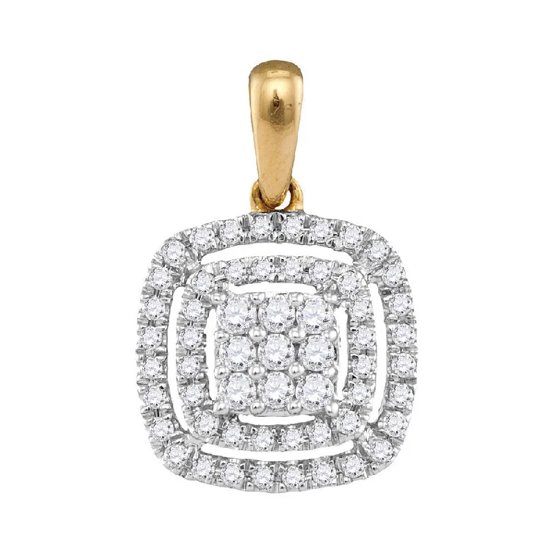 14kt Yellow Gold Womens Round Diamond Concentric Square Cluster Pendant 1/3 Cttw