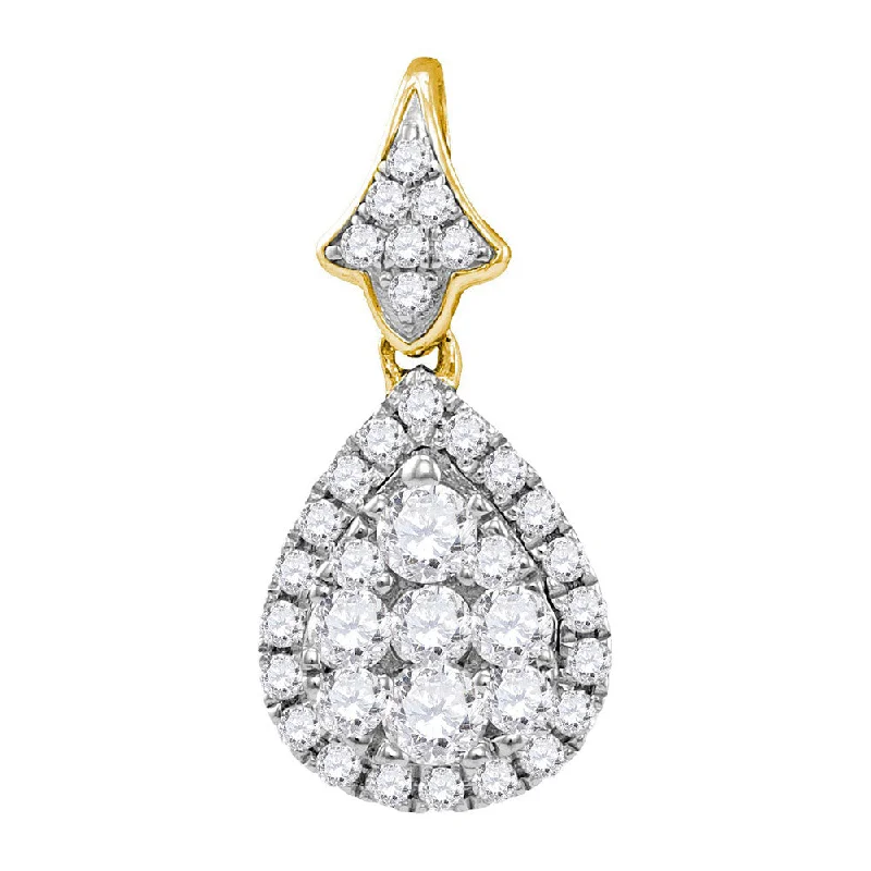 14kt Yellow Gold Womens Round Diamond Teardrop Cluster Pendant 3/4 Cttw