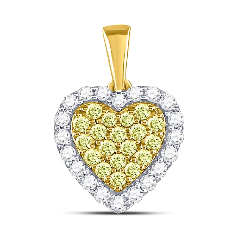 14kt Yellow Gold Womens Round Yellow Diamond Heart Frame Pendant 7/8 Cttw