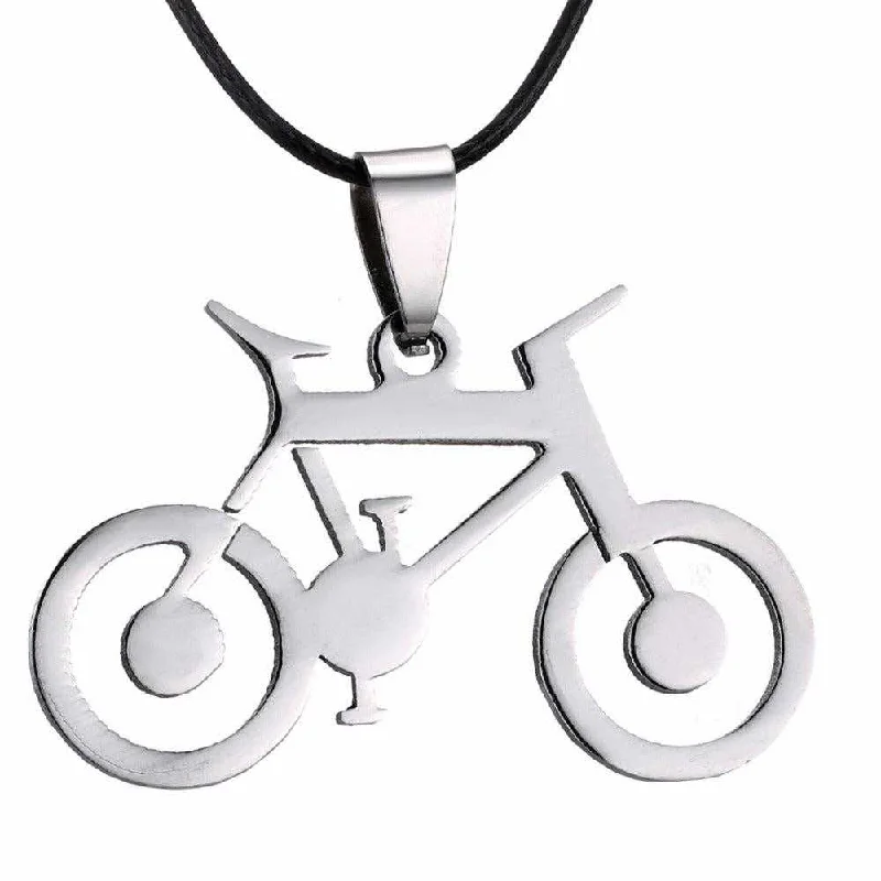 Cycolinks Bicycle Pendant Mens Necklace Leather Rope