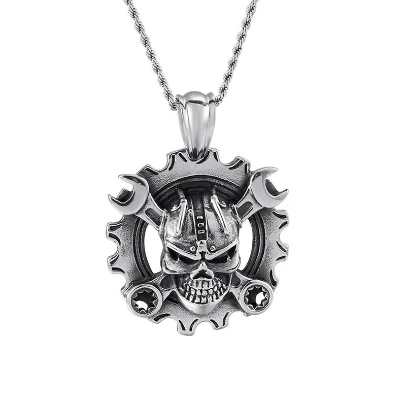 Cycolinks Ring Skull & Spanners Pendant Necklace