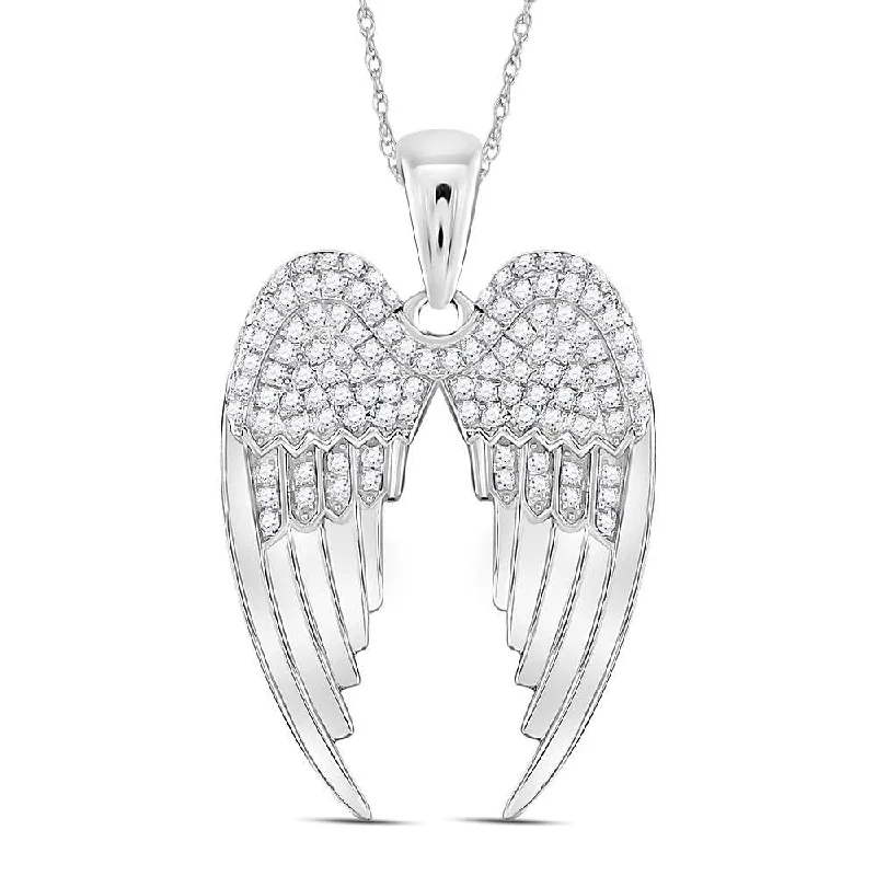 Sterling Silver Womens Round Diamond Angel Wings Pendant 3/8 Cttw