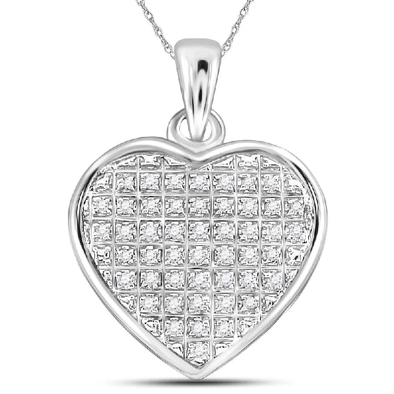 Sterling Silver Womens Round Diamond Heart Cluster Pendant 1/6 Cttw