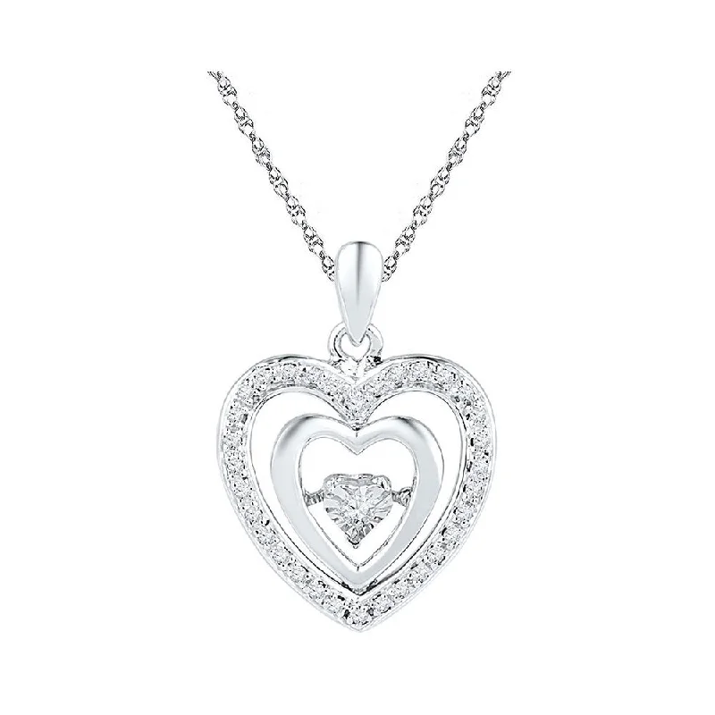 Sterling Silver Womens Round Diamond Heart Moving Twinkle Pendant 1/10 Cttw