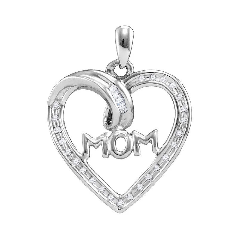 Sterling Silver Womens Round Diamond Mom Mother Heart Pendant 1/10 Cttw