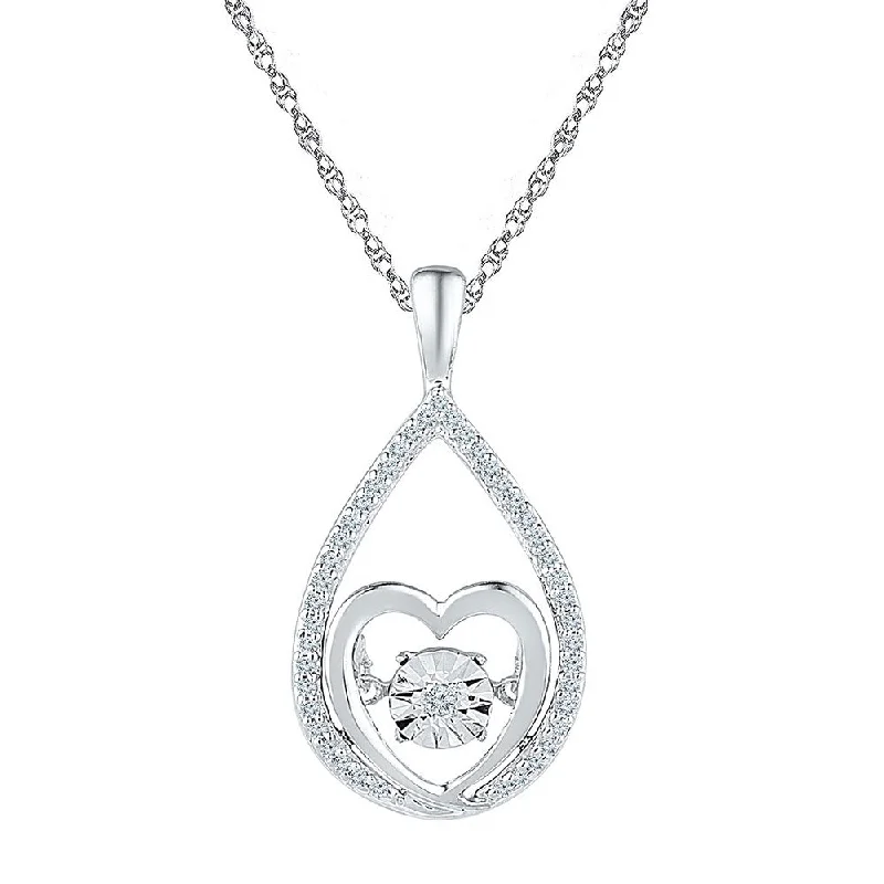 Sterling Silver Womens Round Diamond Moving Twinkle Heart Pendant 1/8 Cttw