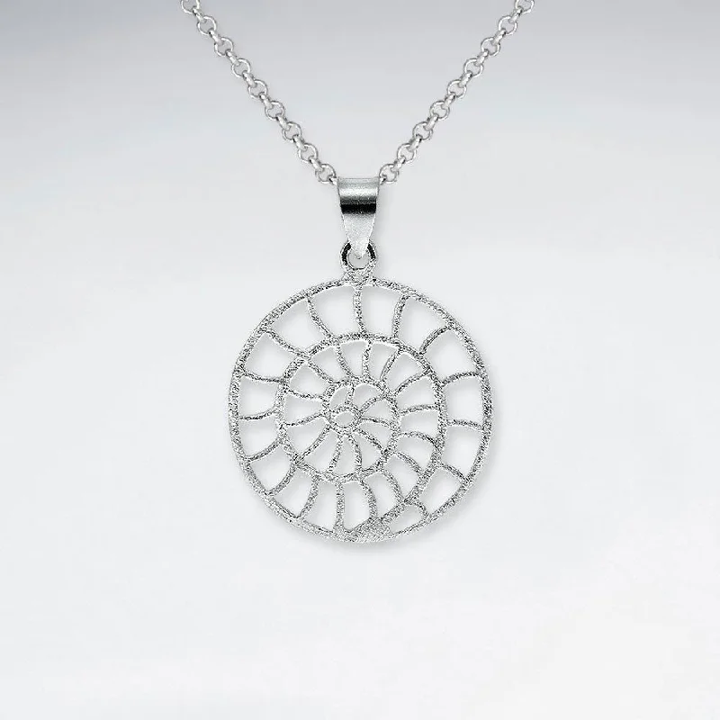 Matte Fossil Shell Circle Pendant - Sterling Silver