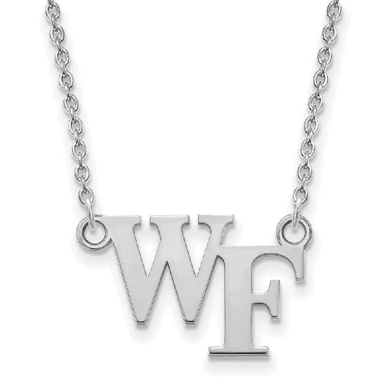 10k White Gold Wake Forest U Small 'WF' Pendant Necklace