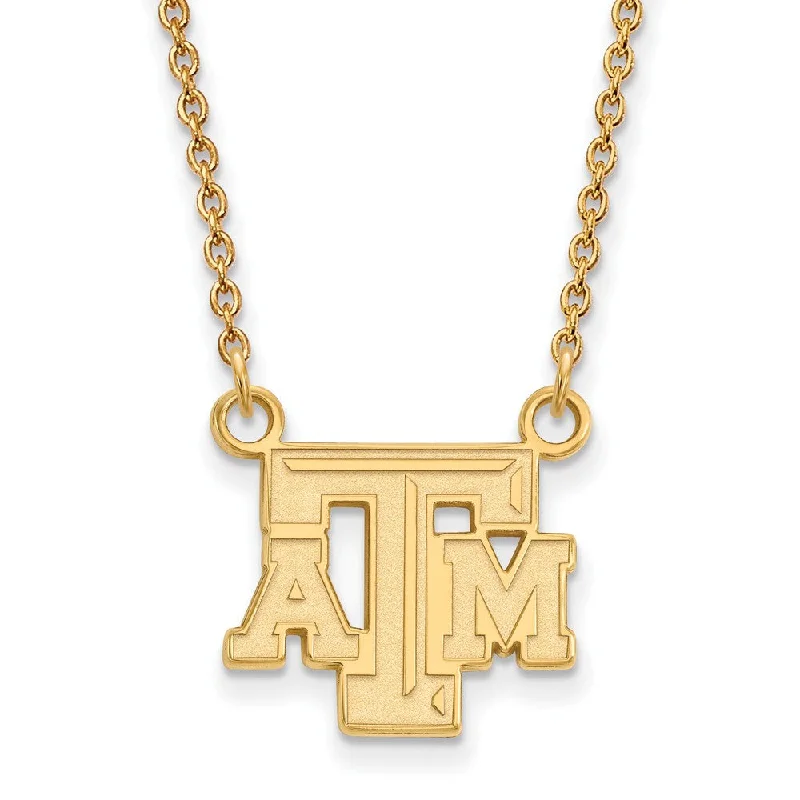 14k Gold Plated Silver Texas A&M U Small 'TAM' Pendant Necklace