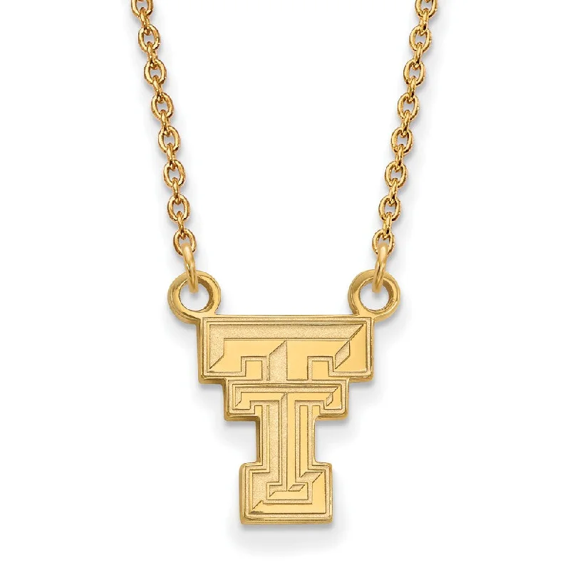 14k Gold Plated Silver Texas Tech U Small 'TT' Pendant Necklace