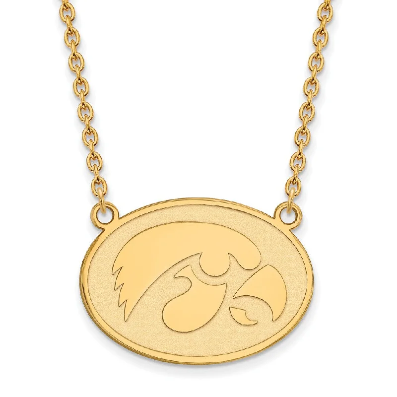 14k Gold Plated Silver U of Iowa Hawkeye Disc Pendant Necklace