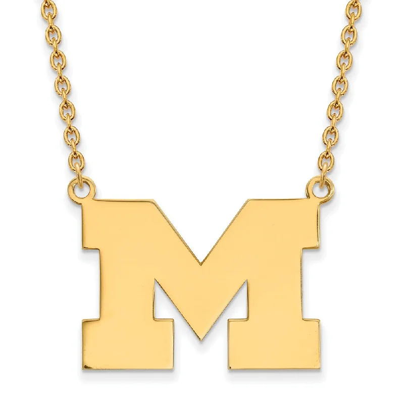 14k Gold Plated Silver U of Michigan Large Initial M Pendant Necklace