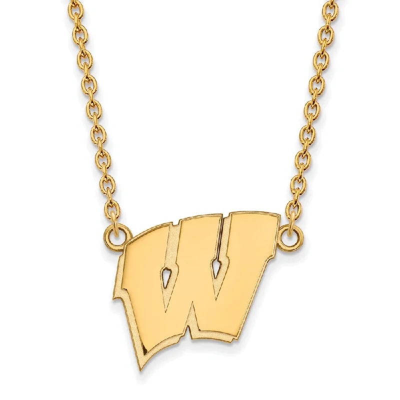 14k Gold Plated Silver U of Wisconsin Large Initial W Pendant Necklace