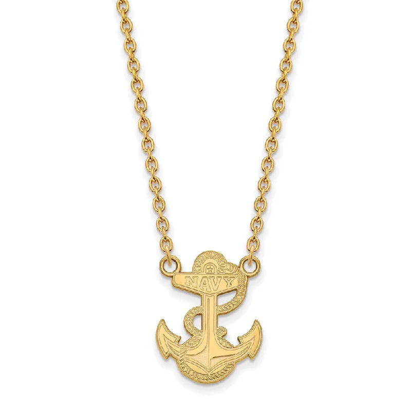 14k Gold Plated Silver U.S. Navy Large Pendant Necklace