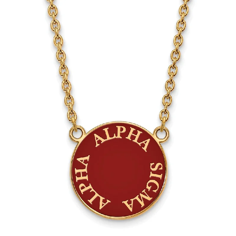 14K Plated Silver Alpha Sigma Alpha Large Round Enamel Necklace