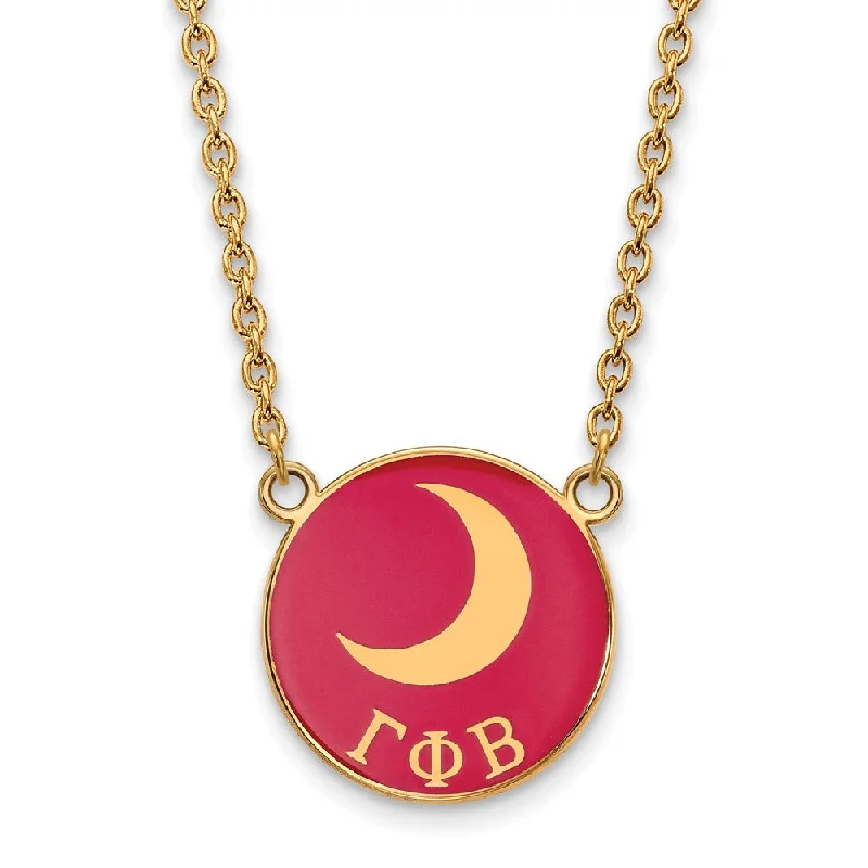 14K Plated Silver Gamma Phi Beta Large Dk Pink Enamel w/ Moon Necklace