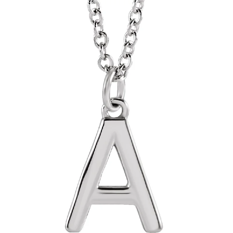 14k White Gold 9.5mm Small Block Initial A-Z Necklace, 16 Inch