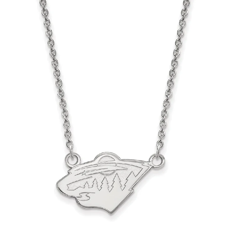 14k White Gold NHL Minnesota Wild Small Necklace, 18 Inch