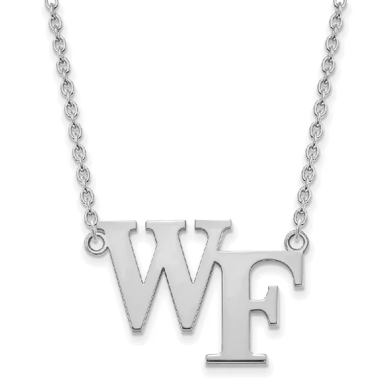 14k White Gold Wake Forest U Large 'WF' Pendant Necklace