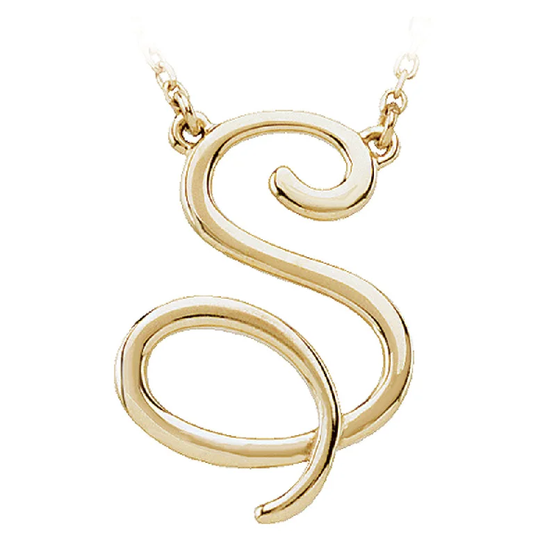 14k Yellow Gold, Olivia Collection, Medium Script Initial S Necklace