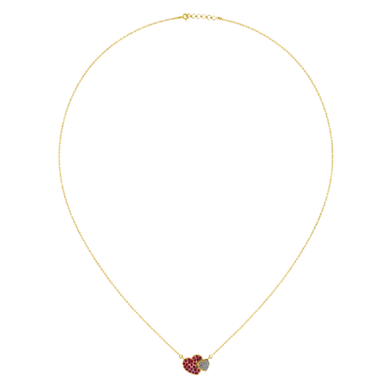 Heart-shaped 14k Gold Pendant With Diamond And Ruby Detailing