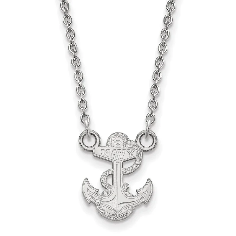 10k White Gold U.S. Navy Small Pendant Necklace