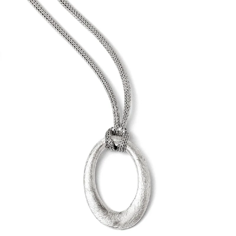 Oval and Knotted Mesh Chain Necklace in Sterling Silver, 18.5 Inch