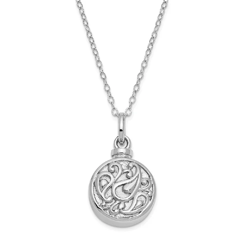 Rhodium Plated Sterling Silver Round Tear Ash Holder Necklace, 18 Inch