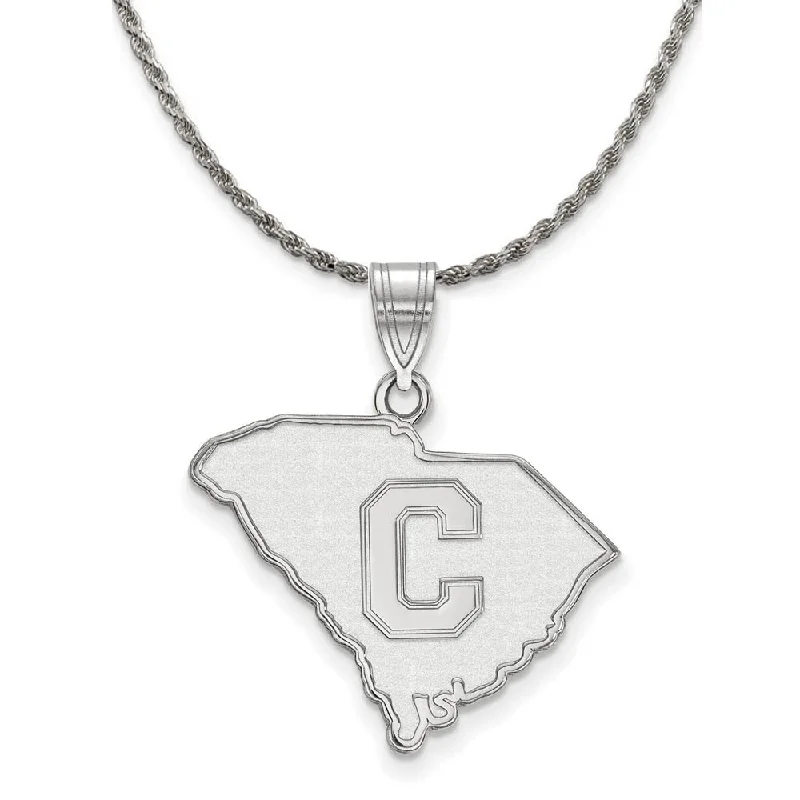 Rhodium Plated Sterling Silver The Citadel LG Bulldogs Disc Necklace