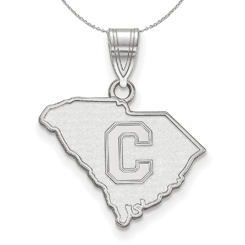 Rhodium Plated Sterling Silver The Citadel MD Bulldogs Disc Necklace