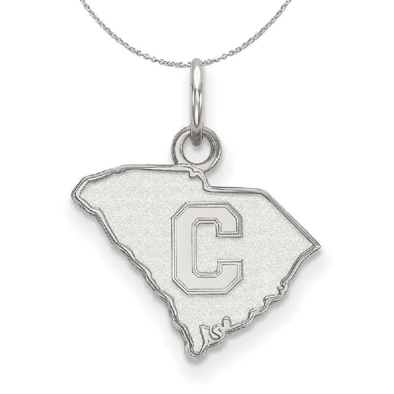 Rhodium Plated Sterling Silver The Citadel SM Bulldogs Disc Necklace