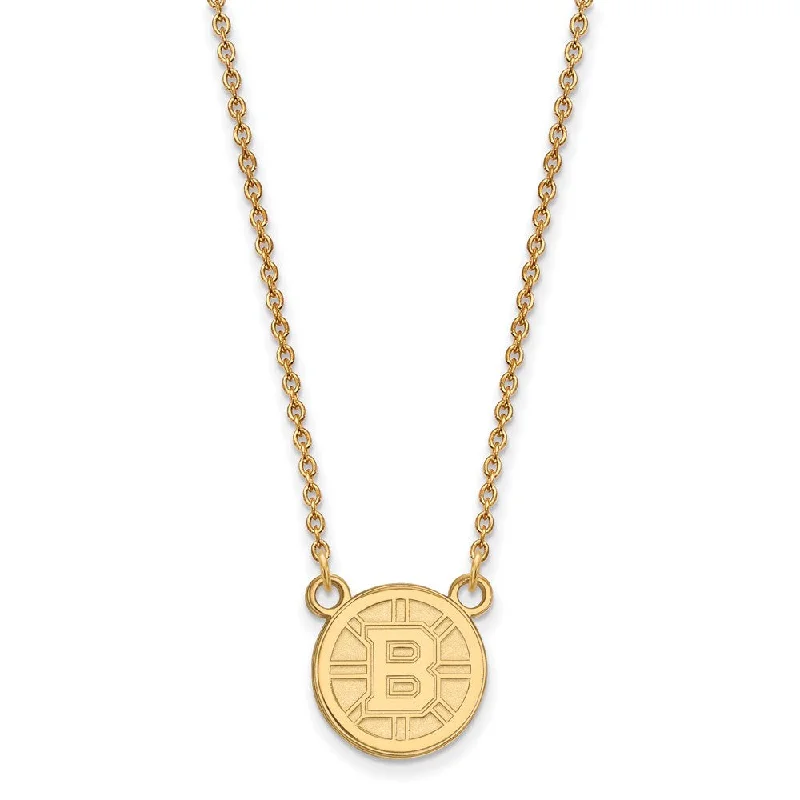 SS 14k Yellow Gold Plated NHL Boston Bruins Small Necklace, 18 Inch