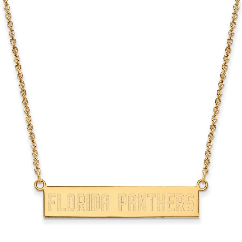 SS 14k Yellow Gold Plated NHL Florida Panthers SM Bar Necklace, 18 In