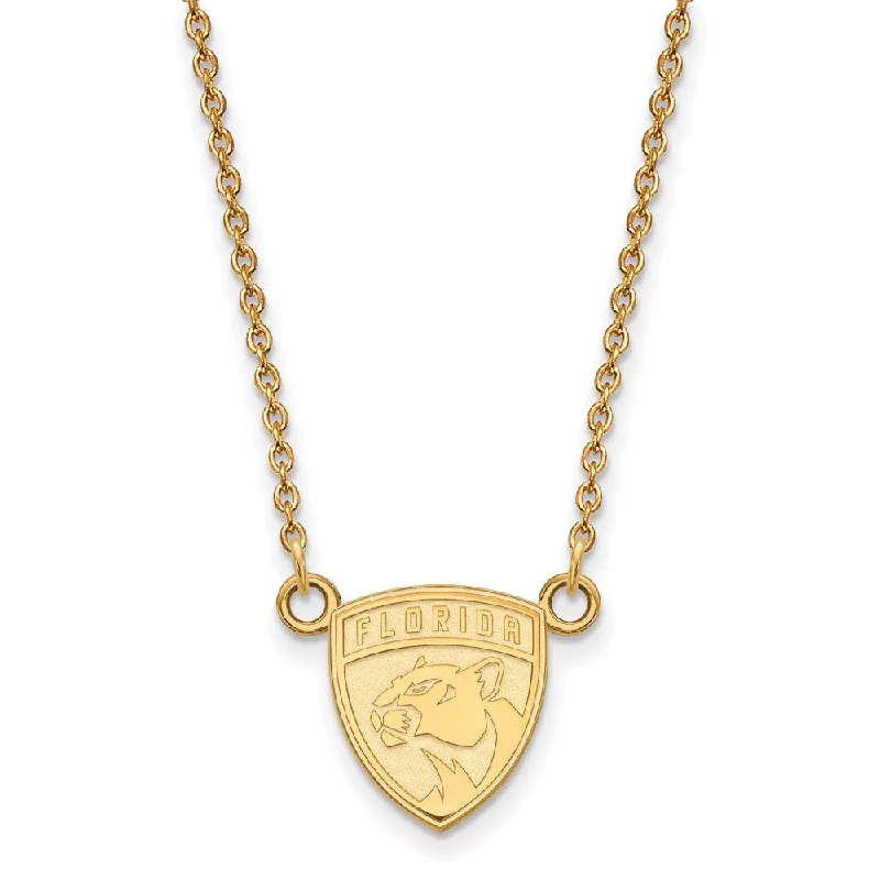 SS 14k Yellow Gold Plated NHL Florida Panthers Small Necklace, 18 Inch