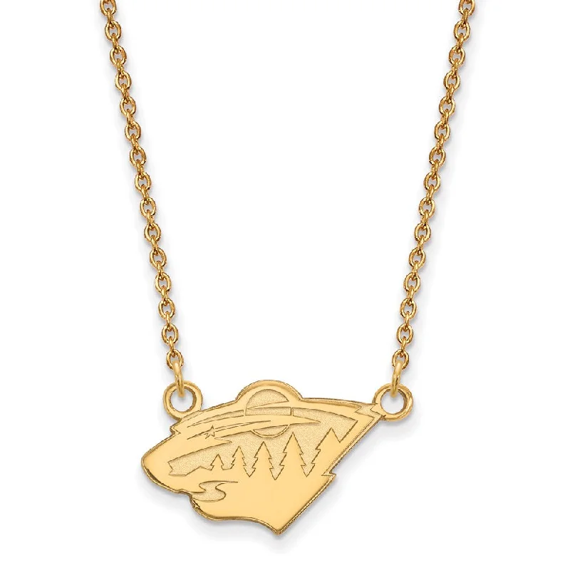 SS 14k Yellow Gold Plated NHL Minnesota Wild Small Necklace, 18 Inch