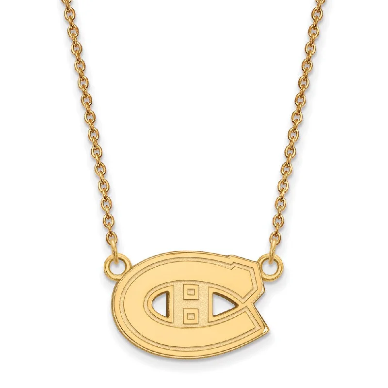 SS 14k Yellow Gold Plated NHL Montreal Canadiens SM Necklace, 18 Inch