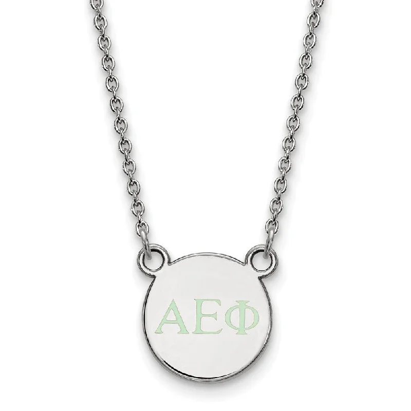 Sterling Silver Alpha Epsilon Phi XS Lt Green Enamel Greek Necklace