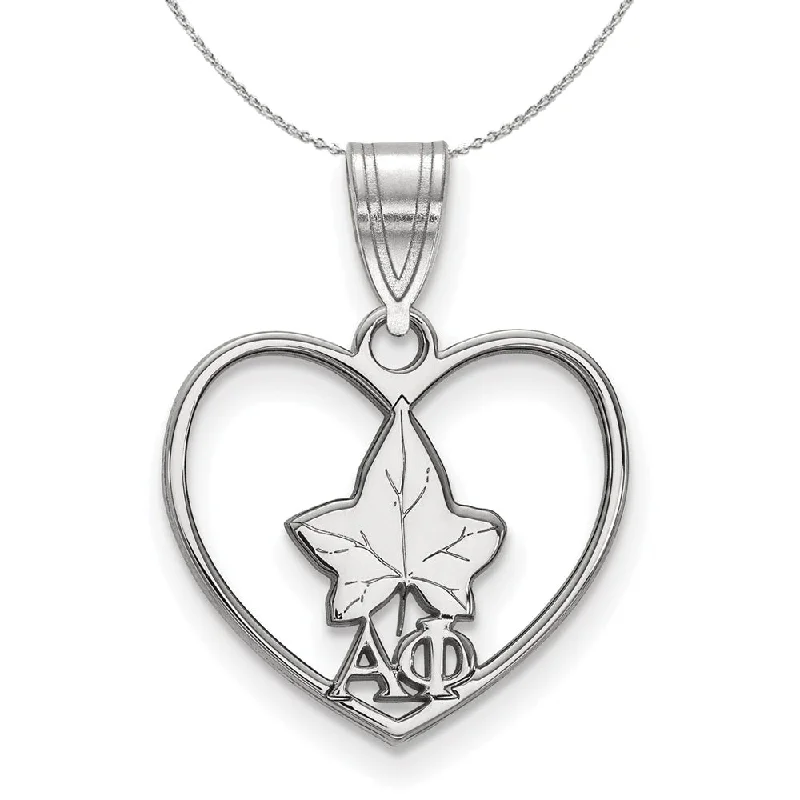 Sterling Silver Alpha Phi Heart Pendant Necklace