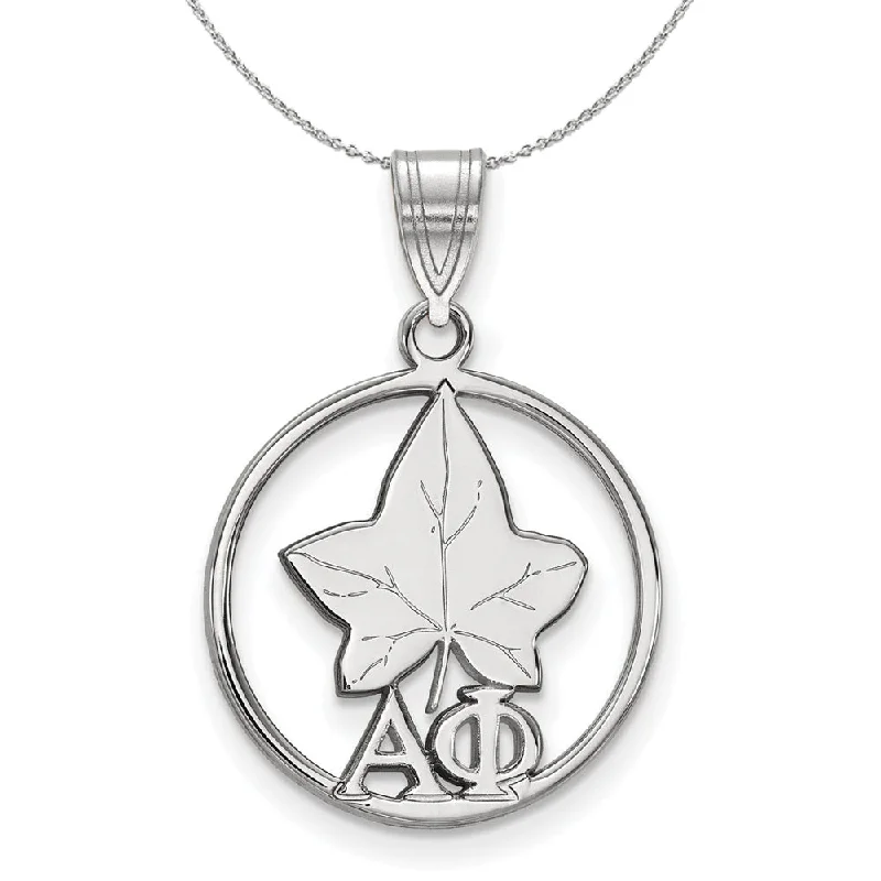 Sterling Silver Alpha Phi Medium Circle Pendant Necklace