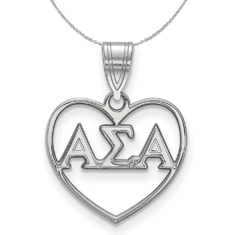 Sterling Silver Alpha Sigma Alpha Heart Greek Necklace