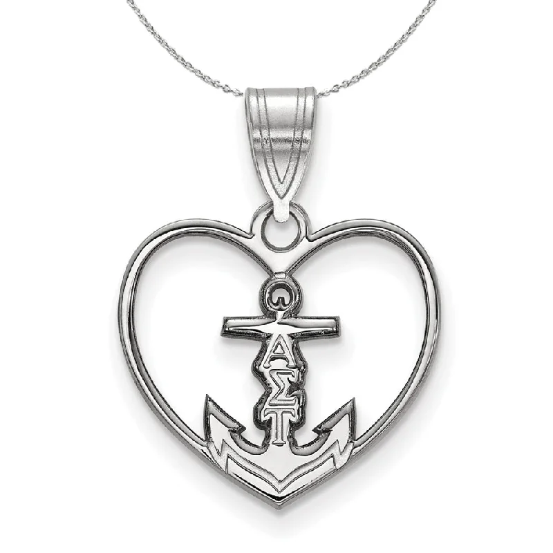 Sterling Silver Alpha Sigma Tau Heart Pendant Necklace