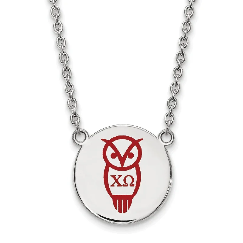 Sterling Silver Chi Omega Large Enamel Necklace