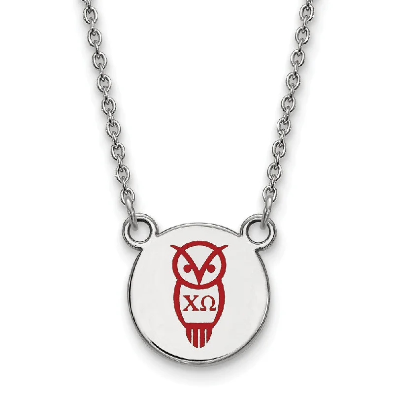 Sterling Silver Chi Omega Small Enamel Necklace