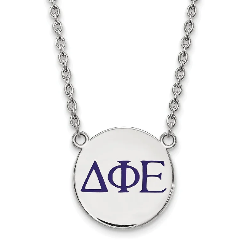 Sterling Silver Delta Phi Epsilon Large Blue Enamel Greek Necklace