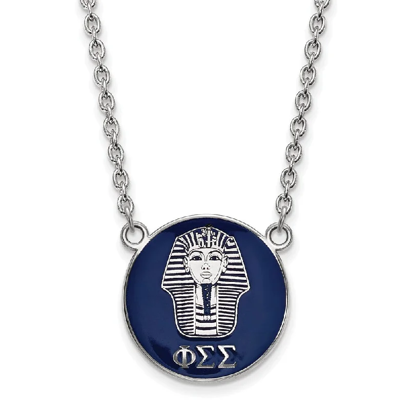 Sterling Silver Phi Sigma Sigma Large Navy Enamel Sphinx Disc Necklace