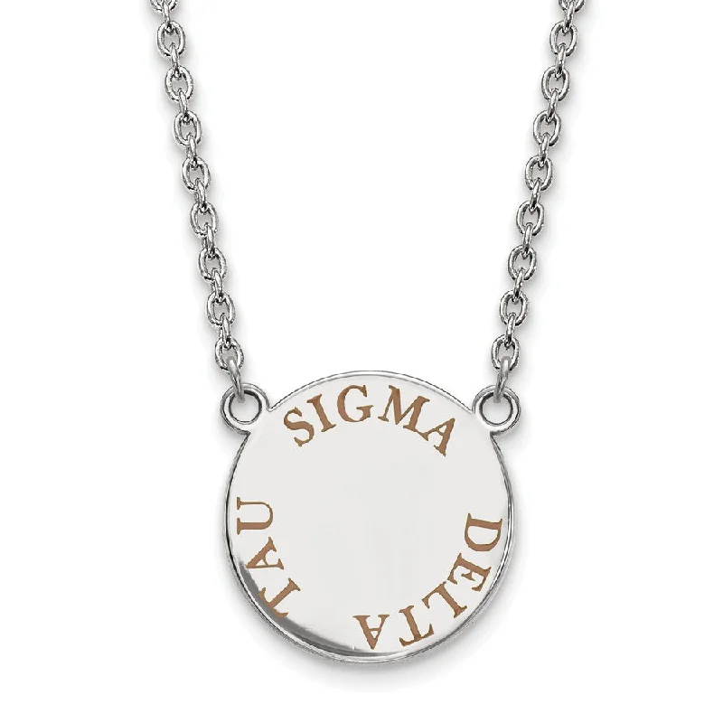 Sterling Silver Sigma Delta Tau Large Lt Brown Enamel Necklace