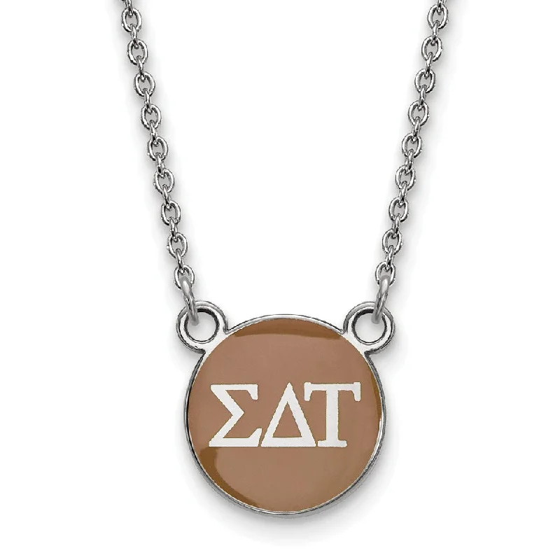 Sterling Silver Sigma Delta Tau Small Lt Brown Enamel Disc Necklace