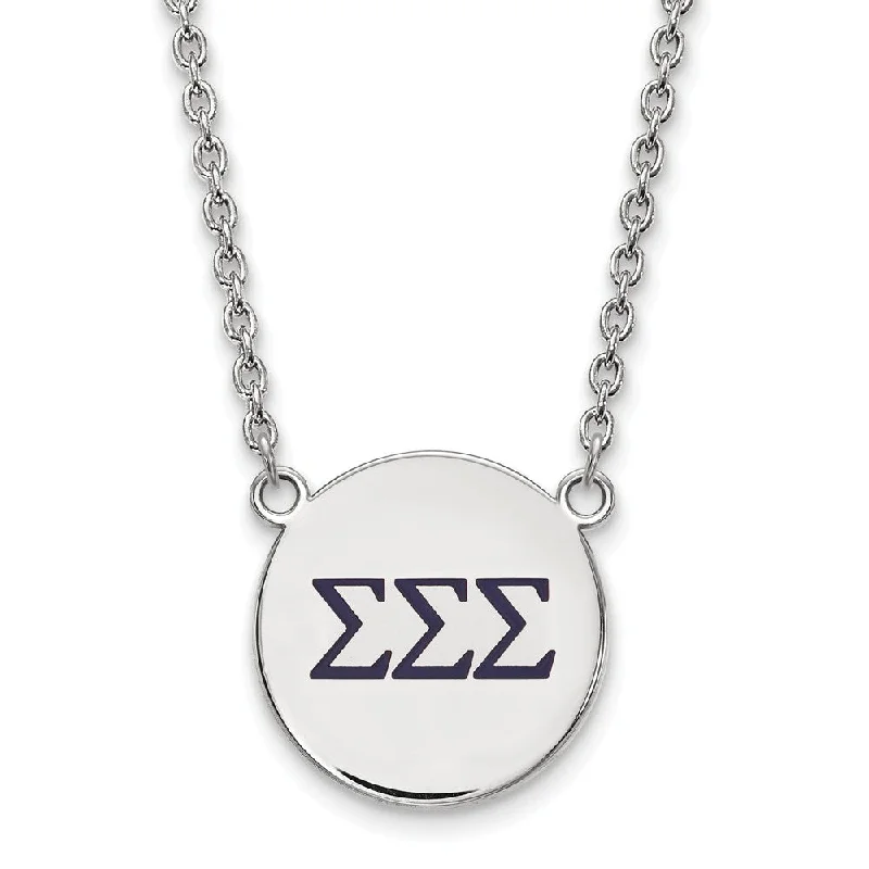 Sterling Silver Sigma Sigma Sigma Large Navy Enamel Greek Necklace