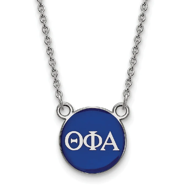 Sterling Silver Theta Phi Alpha Small Blue Enamel Disc Necklace